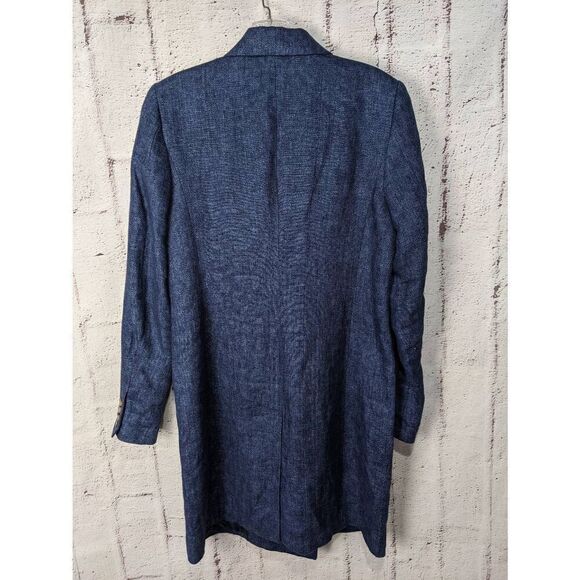 Polo Ralph Lauren Double- Breasted Linen Navy Chambray Long Blazer Coat Lightwei - Picture 4 of 10
